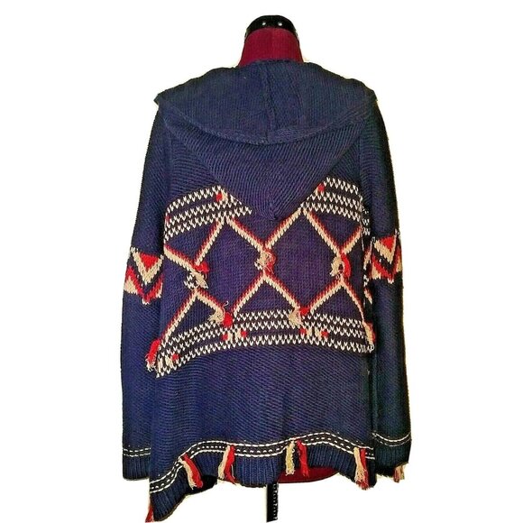 Lucky Brand Cardigan Sweater Multicolor Women Hooded Size XS Tassel Trim - Picture 3 of 7